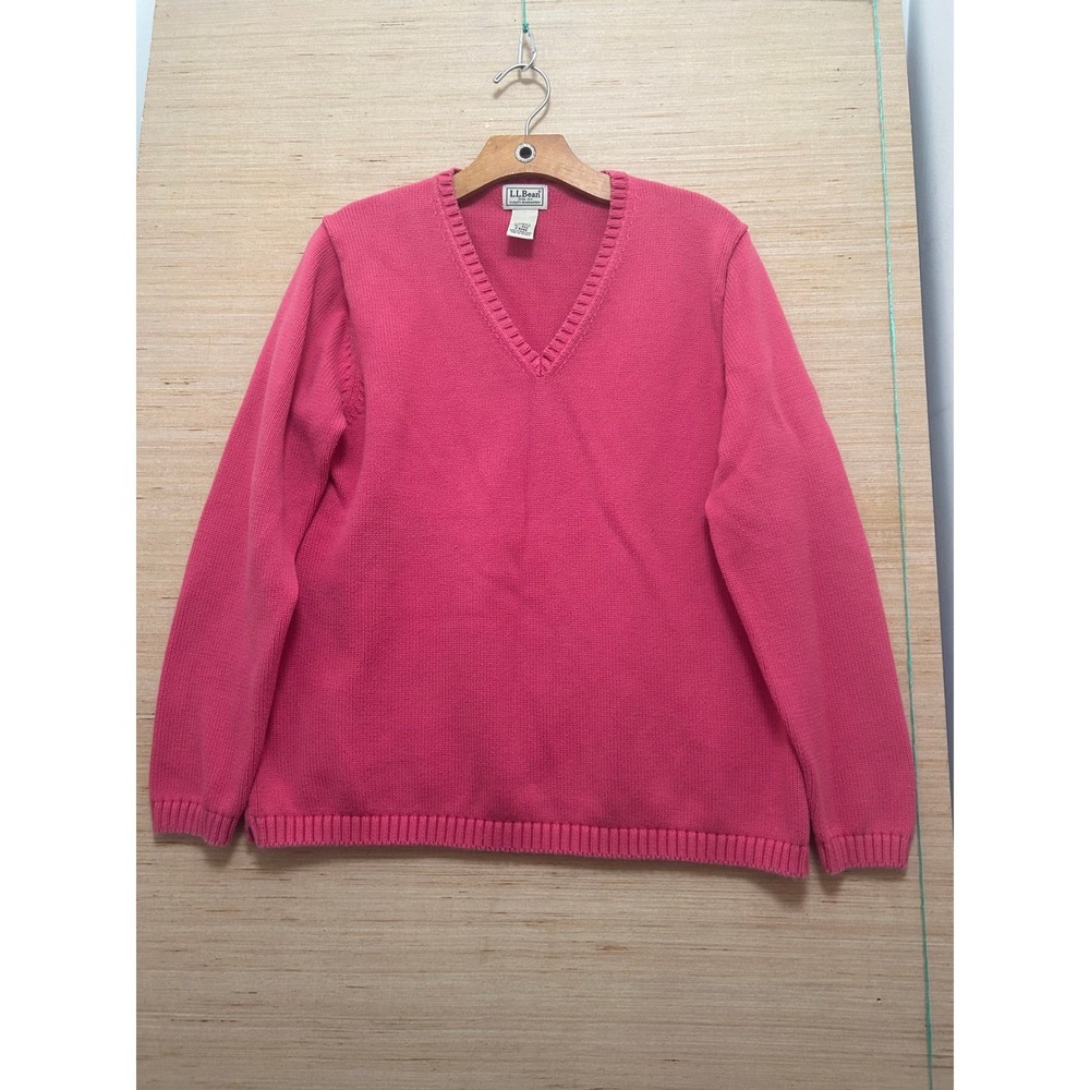 LLBean Women's Cotton V Neck Sweater XL Regular‎ Pink Casual Everyday